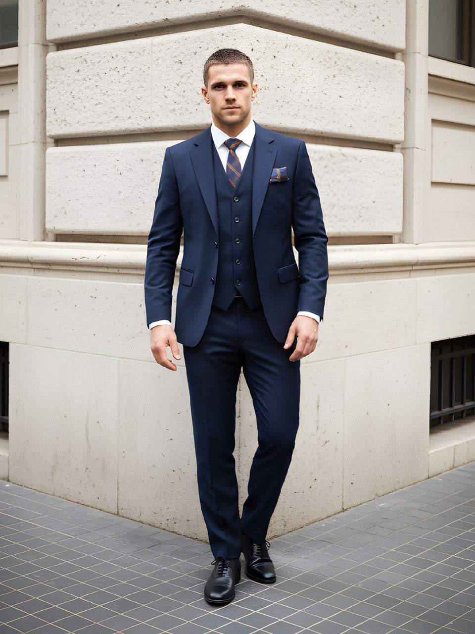 Men’s Slim Fit 3-Piece Wool-Blend Suit – Navy-0