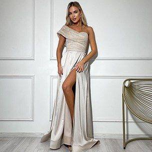 Starlit Elegance Maxi Beige Dress – Formal Handmade Dress - Image 6