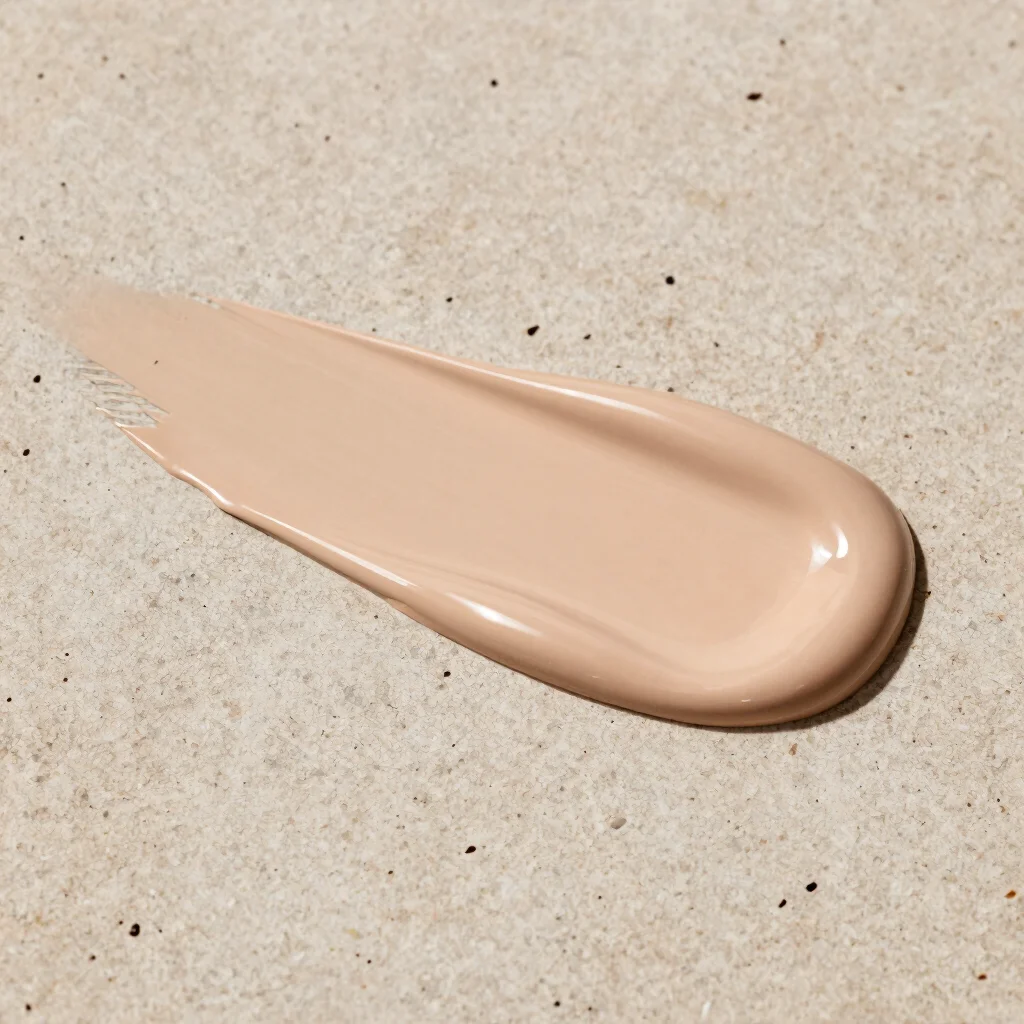 Textured swatch of velvety matte foundation against a minimalist